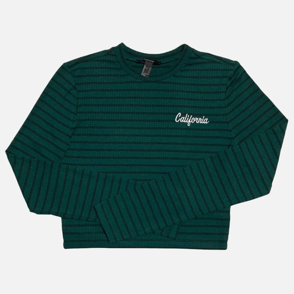 Forever 21 Long Sleeve Ribbed Striped Crop Top Large - Picture 1 of 7